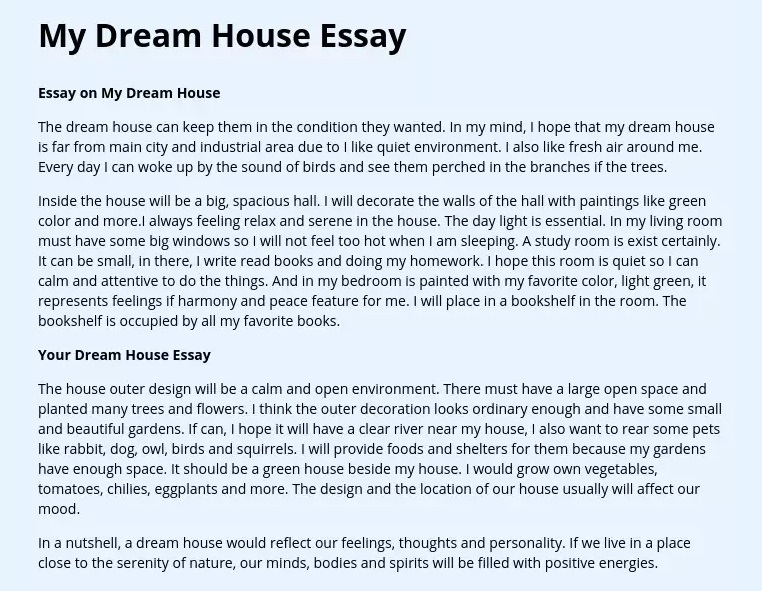 describe your house essay