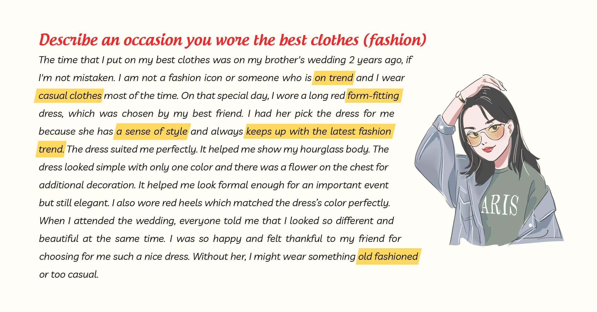 Describe an occasion you wore the best clothes (fashion) Bài mẫu kèm