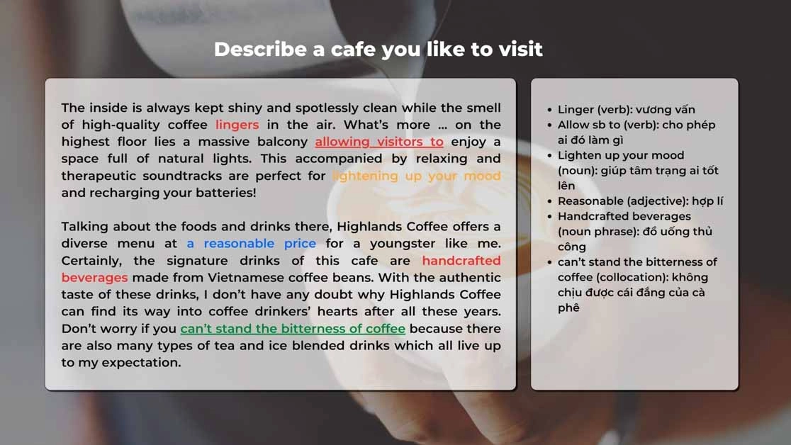 bai mau describe a cafe you like to visit ielts speaking part 2
