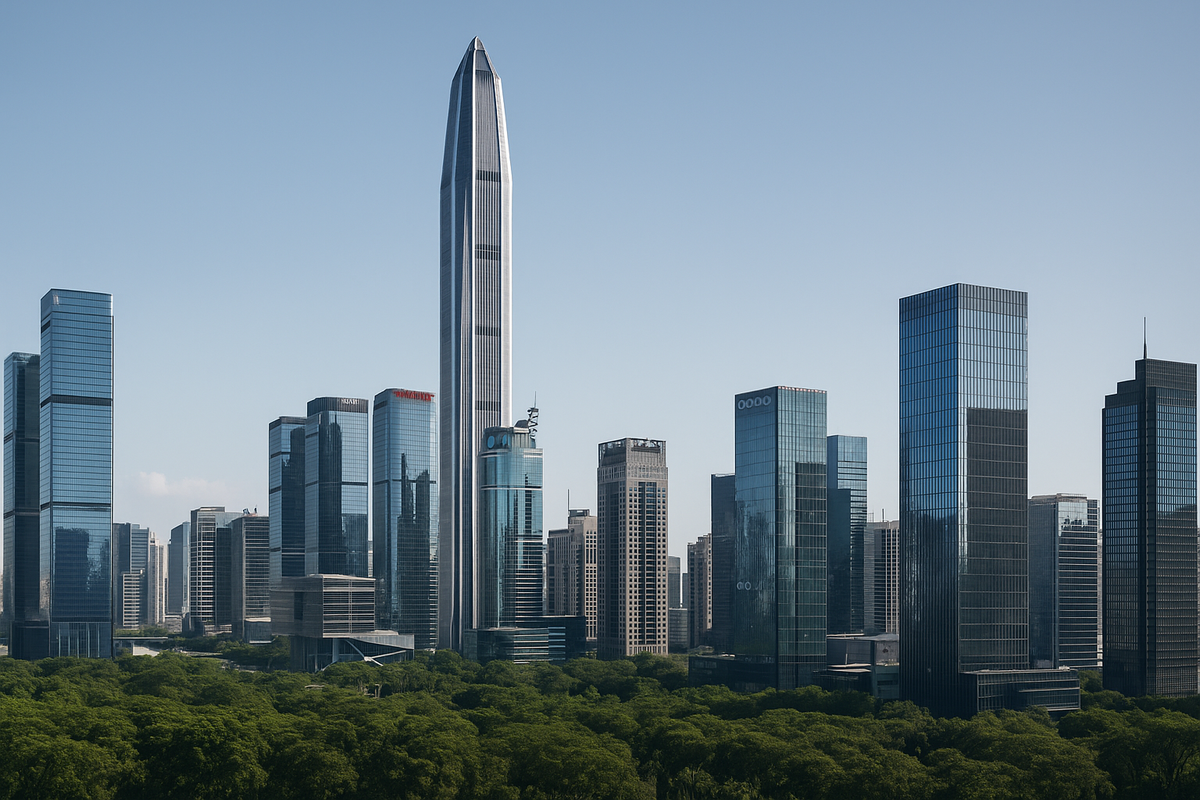 Shenzhen’s modern skyline with tech buildings Shenzhen’s modern skyline with tech buildings