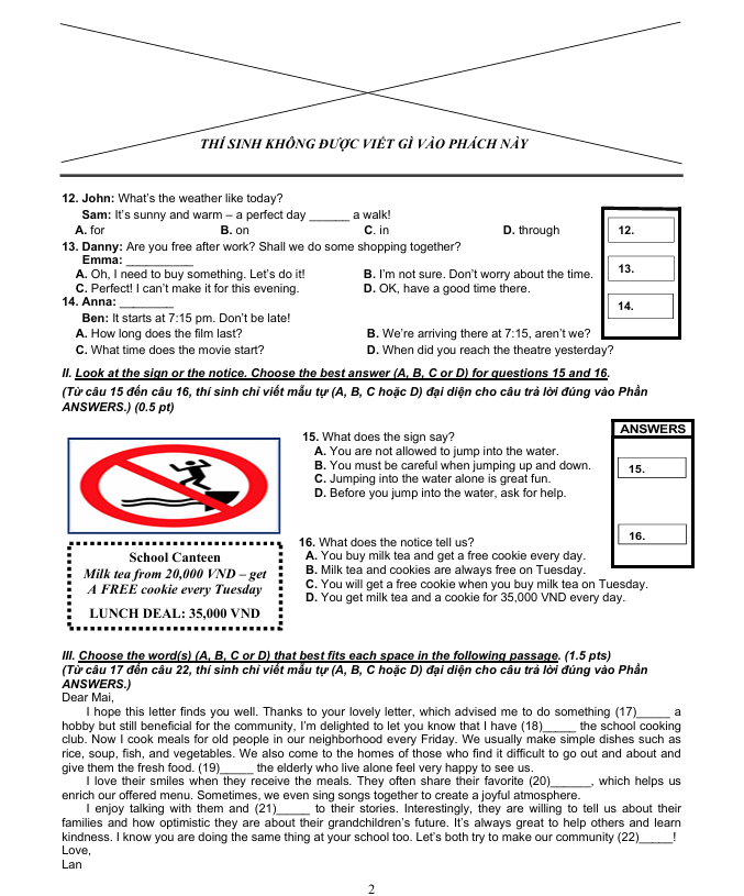 đề thi tiếng anh vào 10 năm 2025 tphcm câu 12 - 16 đề thi tiếng anh vào 10 năm 2025 tphcm câu 12 - 16