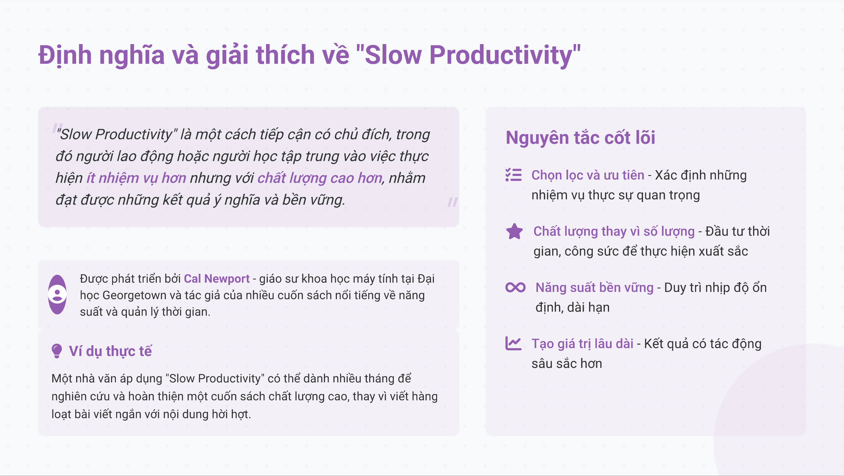 Cách thức nâng cao năng suất: Học tập bền vững với nguyên tắc “Slow Productivity” Cách thức nâng cao năng suất: Học tập bền vững với nguyên tắc “Slow Productivity”