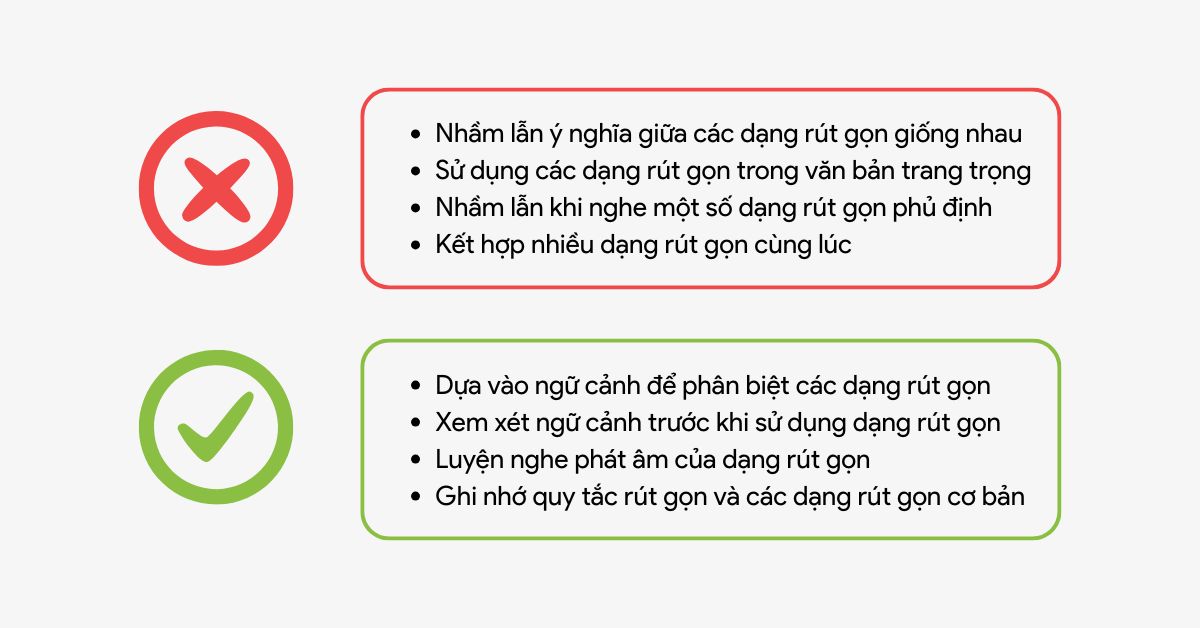 Các lỗi phổ biến và cách tránh nhầm lẫn khi dùng contracted forms Các lỗi phổ biến và cách tránh nhầm lẫn khi dùng contracted forms
