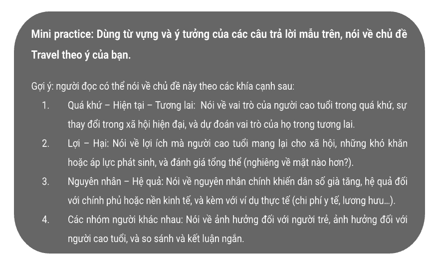 Mini practice 1 - IELTS Speaking Part 3: Travel Mini practice 1 - IELTS Speaking Part 3: Travel