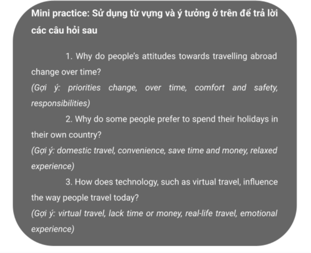 Mini practice 4 - IELTS Speaking Part 3: Travel Mini practice 4 - IELTS Speaking Part 3: Travel