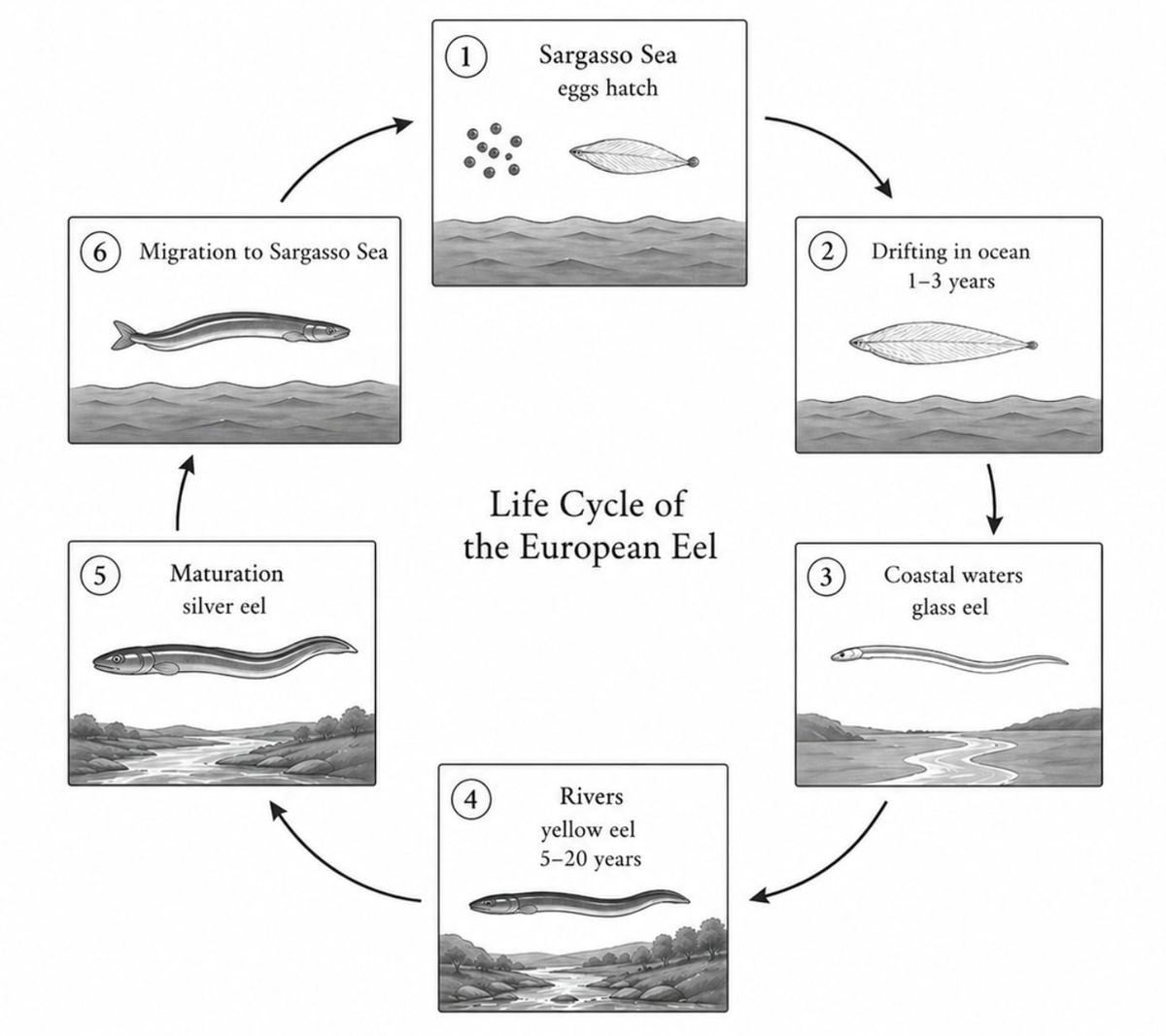 The diagram below shows the life cycle of the European eel The diagram below shows the life cycle of the European eel