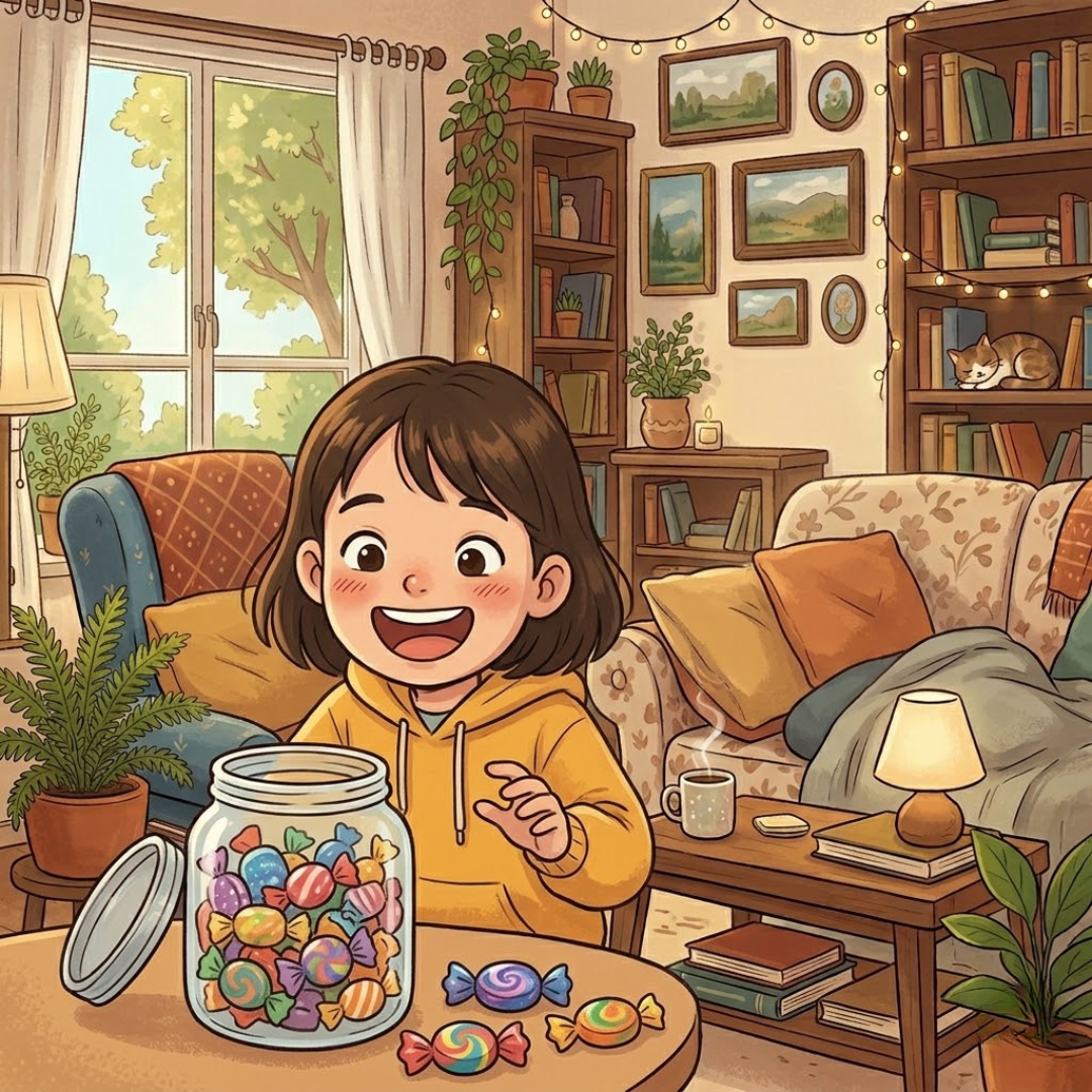 Đứa trẻ nhìn thấy bánh kem nên rất vui mừng