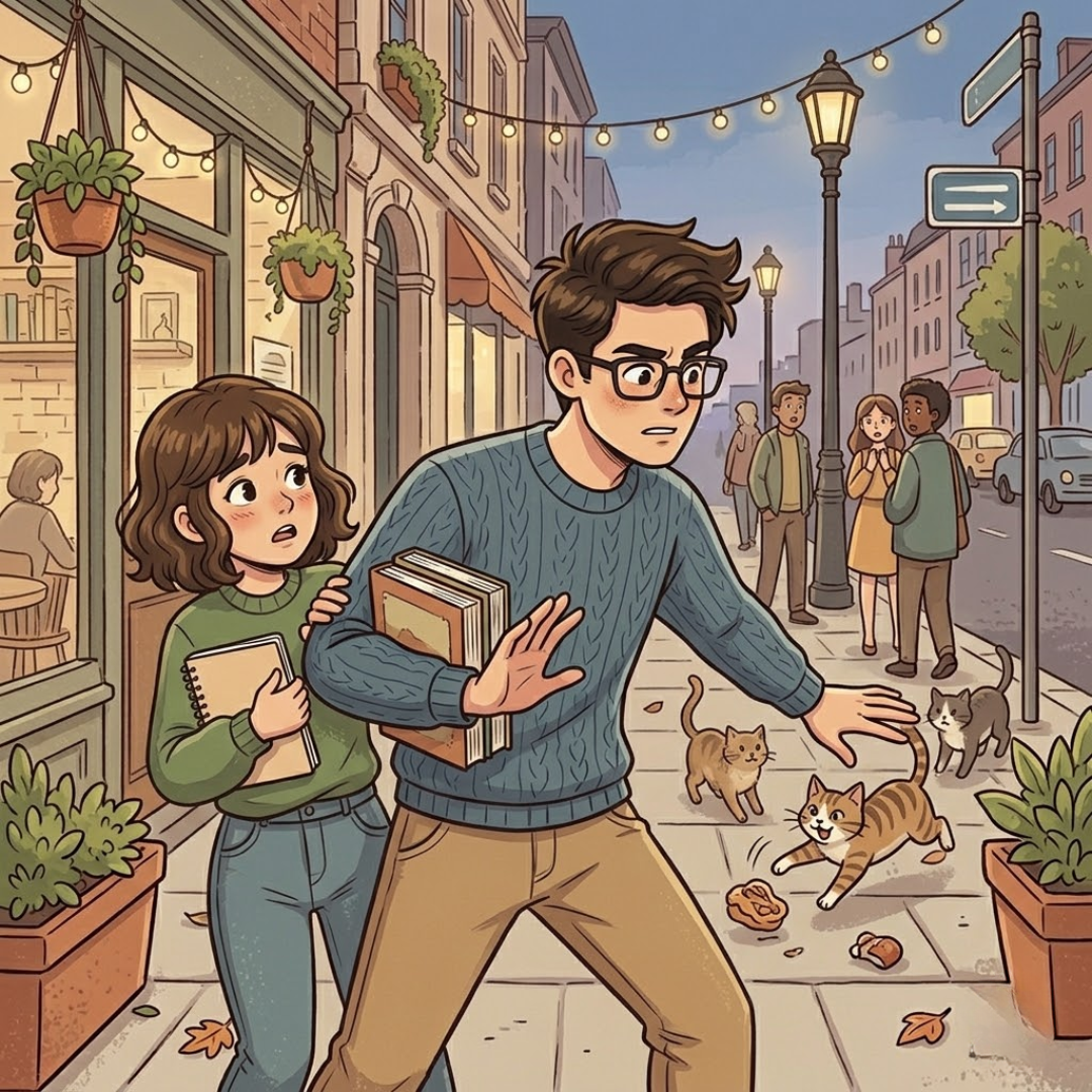 Một chàng trai đang bảo vệ em gái trên đường