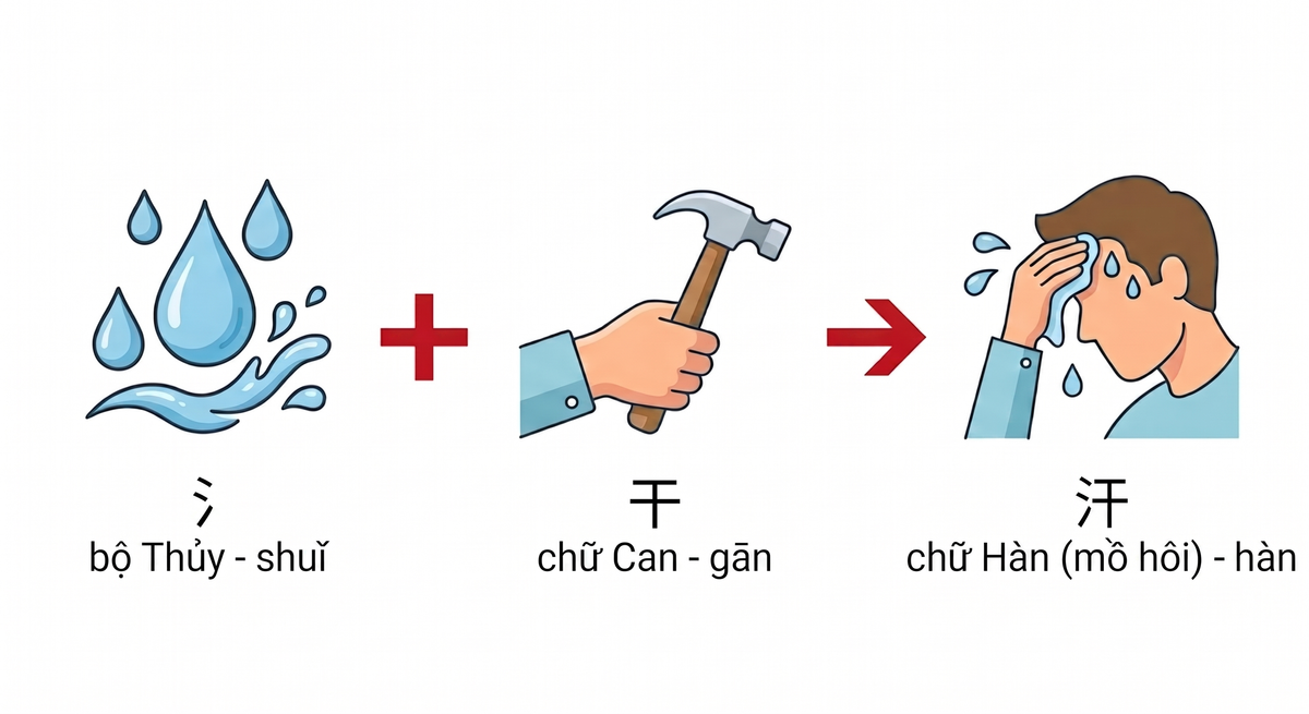 汗 (hàn)  mồ hôi