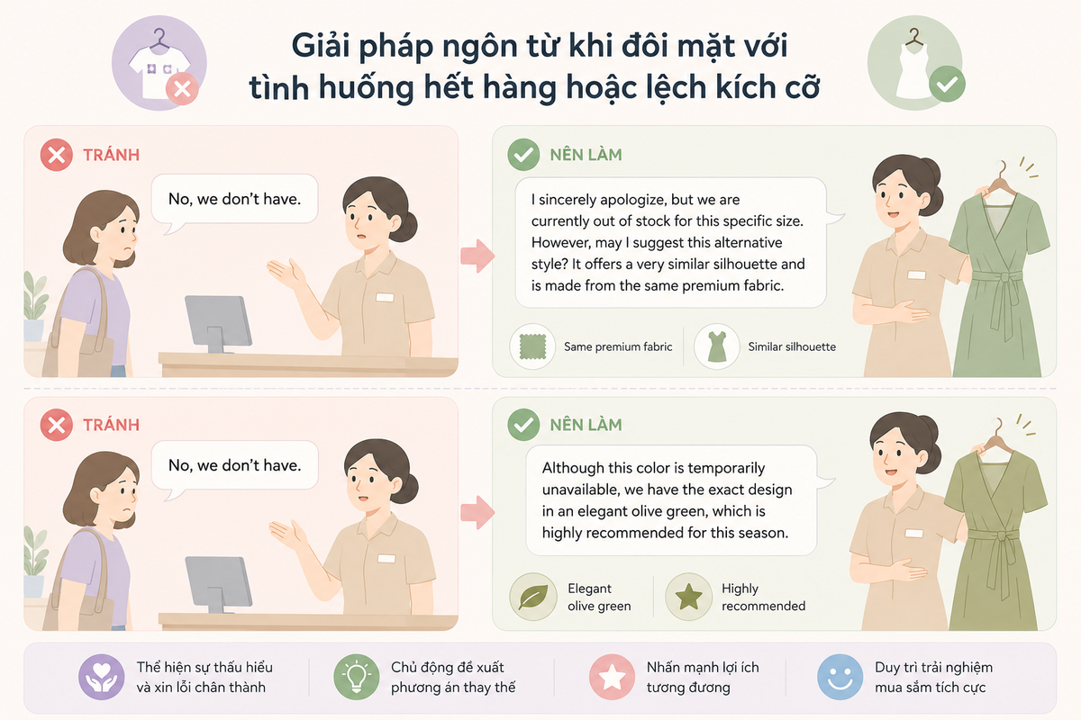Giải pháp ngôn từ khi đối mặt với tình huống hết hàng hoặc lệch kích cỡ