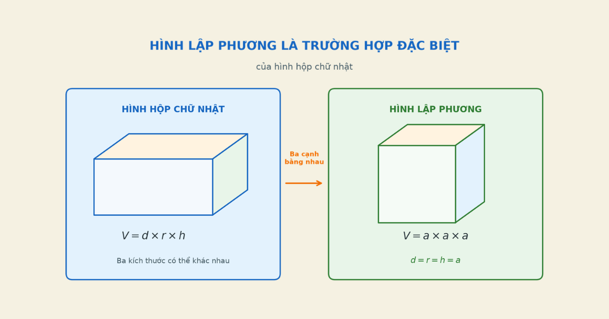 So sánh hình hộp chữ nhật và hình lập phương