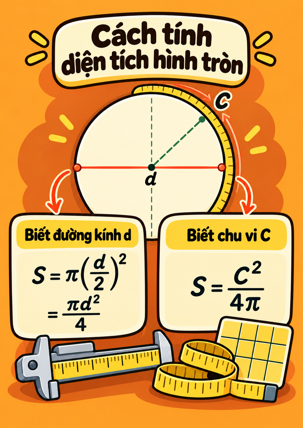 Cách tính diện tích hình tròn Cách tính diện tích hình tròn khi biết đường kính hoặc chu vi